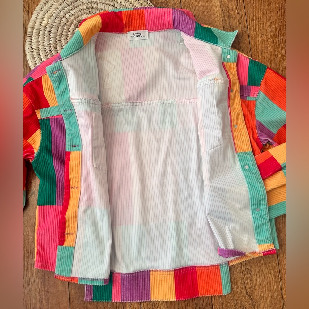 Multicolor Patchwork Corduroy Button Down Shacket… - image 7
